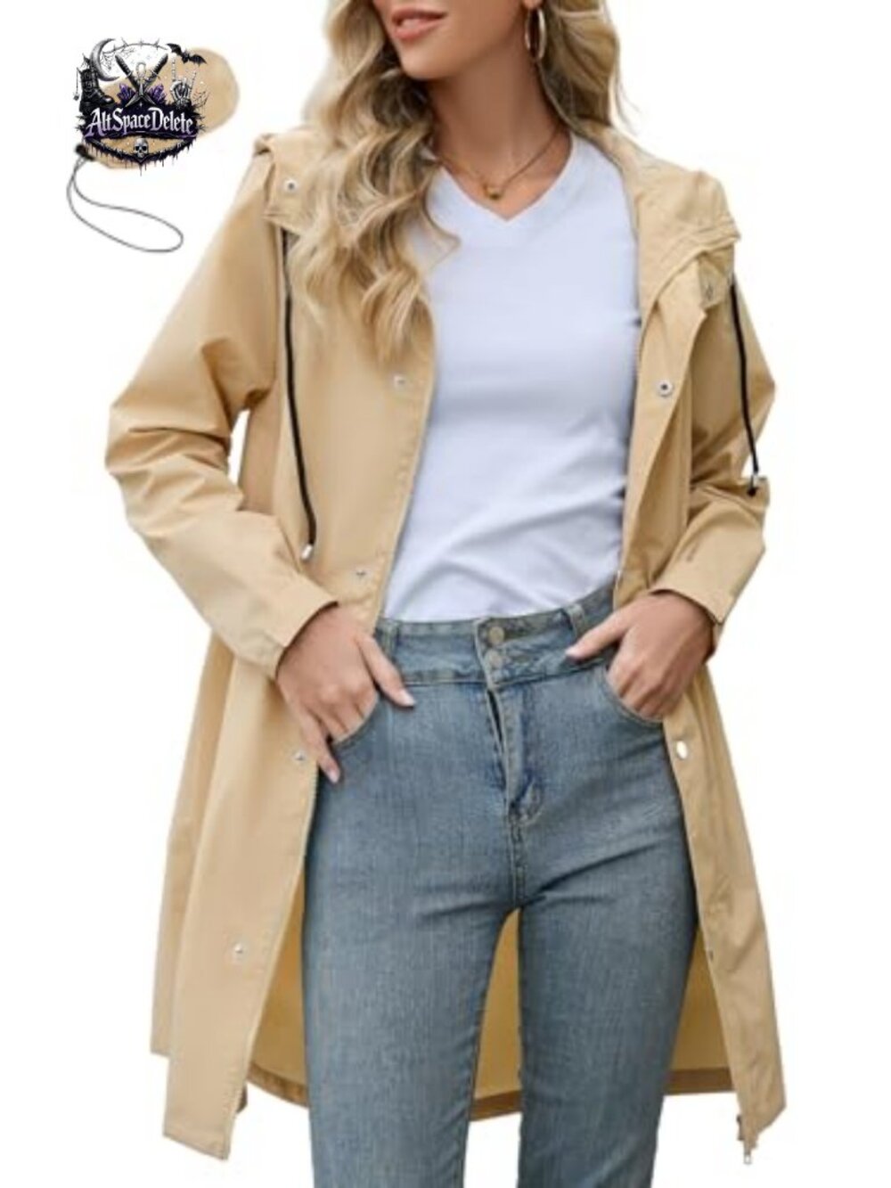 Long Packable Waterproof Rain Jacket Hooded Trench Coat Women